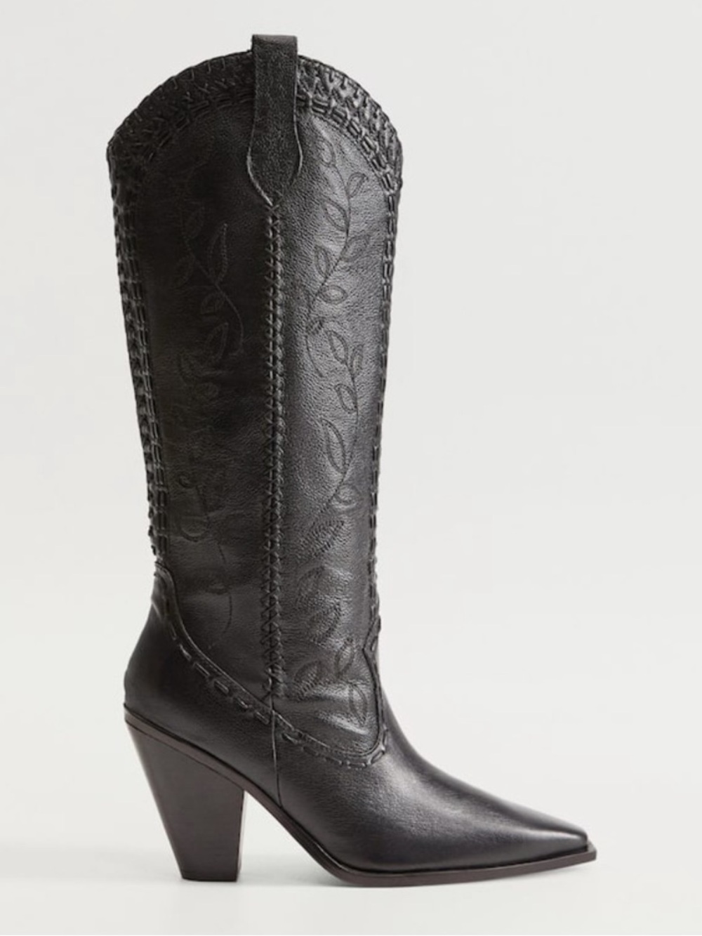 Mango Black Western-Stitched Mid-Calf Women’s Boot